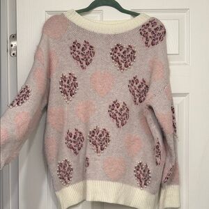 Chic Pink and Cream Heart Sweater